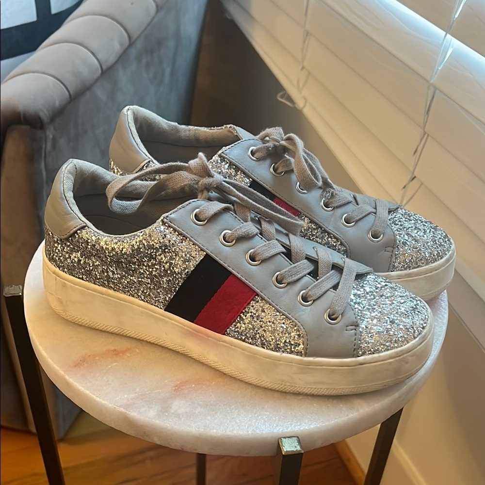 Steve Madden Sparkly Sneakers with Stripe (size 6.5 - barely used)